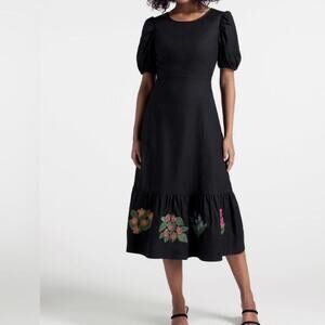 Princess Highway Embroidered Midi modest floral dress puff sleeve cotton 10